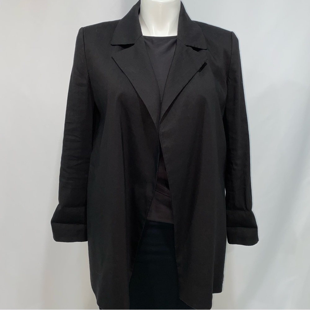 Theory Linen Cotton Black Longline Blazer Jacket
